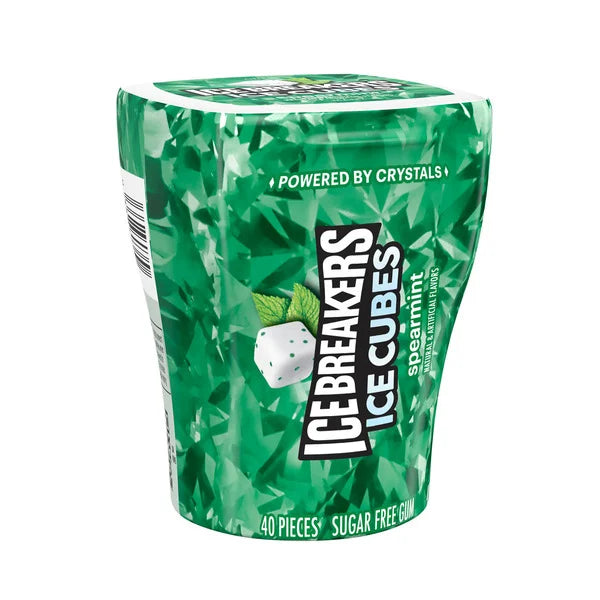Ice Breakers - Ice Cubes Spearmint Sugar Free Chewing Gum Bottles, 40 Pieces